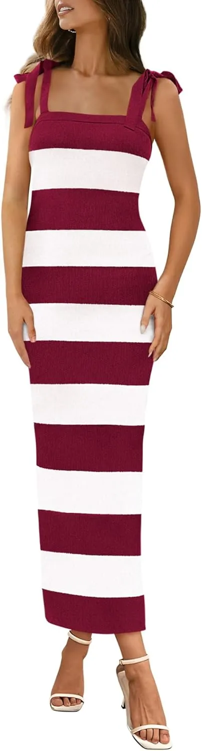 BTFBM Casual Spring Dresses for Women 2025 Sleeveless Spaghetti Strap Striped Maxi Dress Party Beach Long Dress