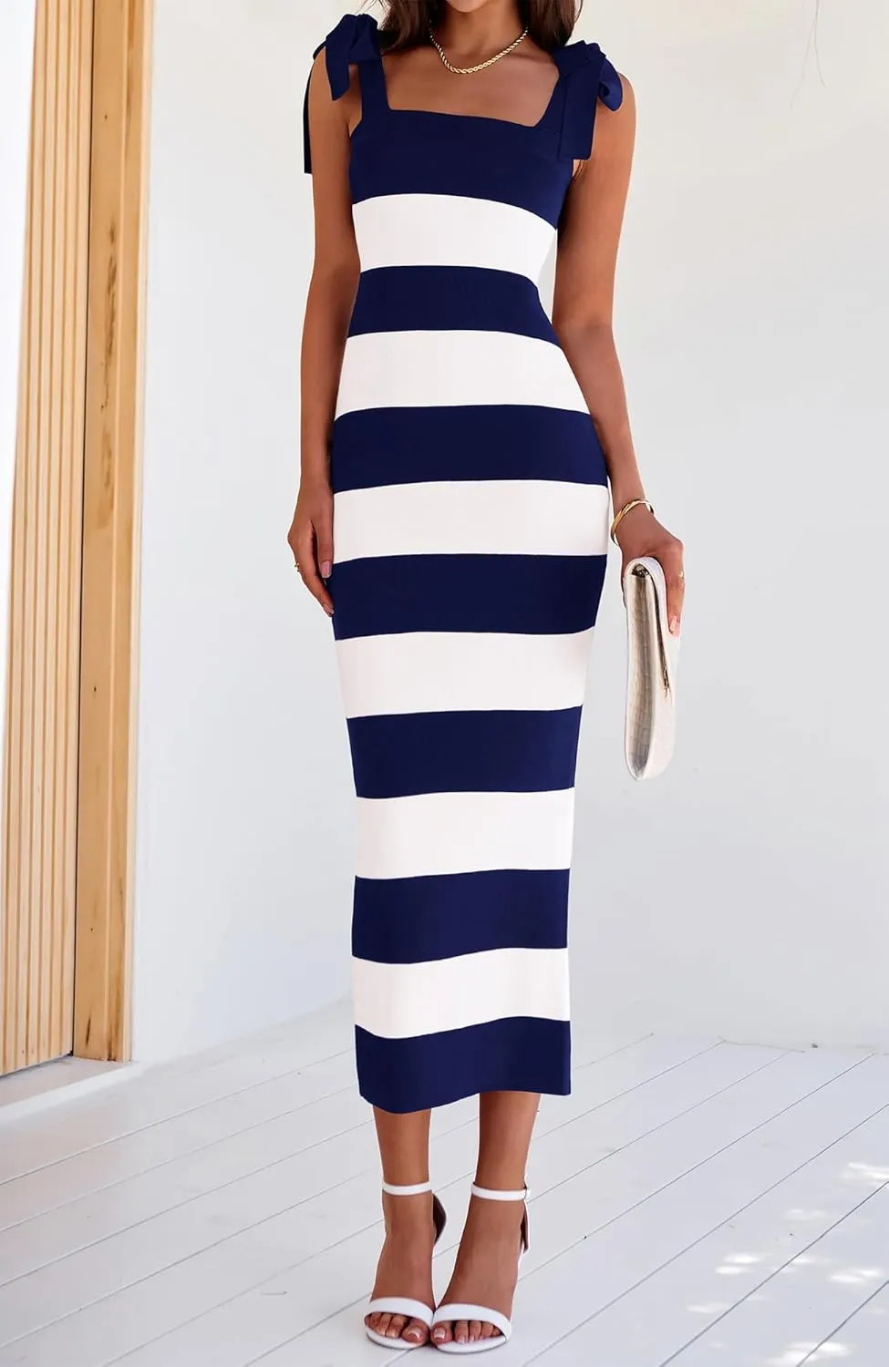 BTFBM Casual Spring Dresses for Women 2025 Sleeveless Spaghetti Strap Striped Maxi Dress Party Beach Long Dress