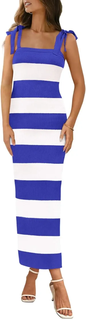 BTFBM Casual Spring Dresses for Women 2025 Sleeveless Spaghetti Strap Striped Maxi Dress Party Beach Long Dress
