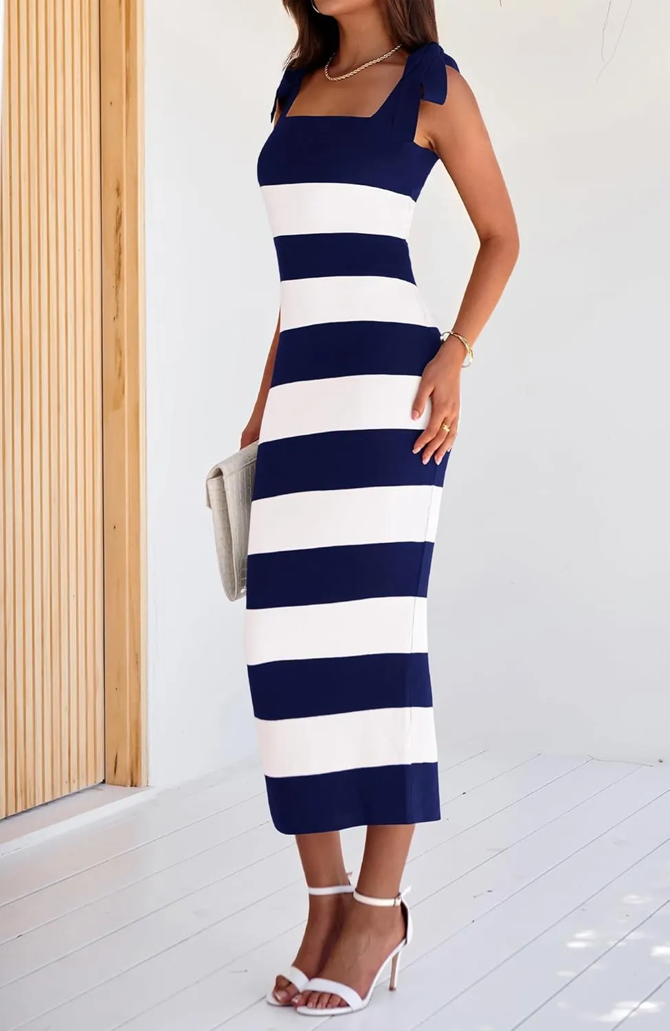 BTFBM Casual Spring Dresses for Women 2025 Sleeveless Spaghetti Strap Striped Maxi Dress Party Beach Long Dress