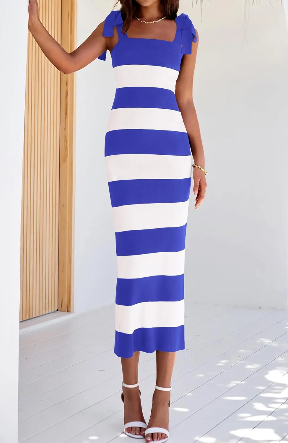 BTFBM Casual Spring Dresses for Women 2025 Sleeveless Spaghetti Strap Striped Maxi Dress Party Beach Long Dress