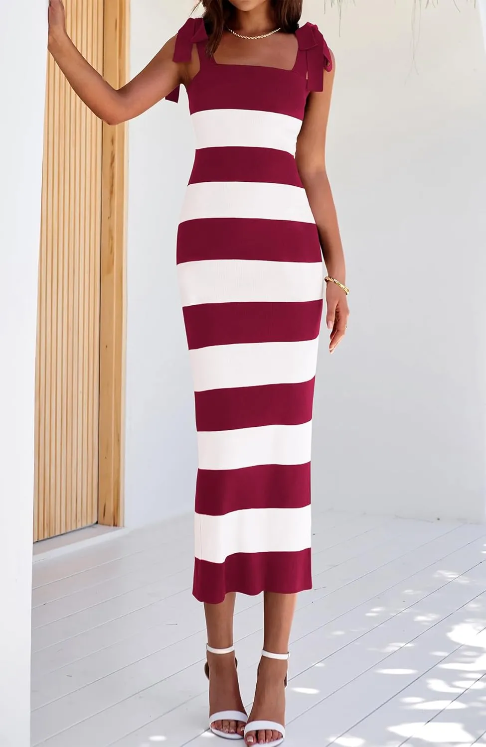 BTFBM Casual Spring Dresses for Women 2025 Sleeveless Spaghetti Strap Striped Maxi Dress Party Beach Long Dress