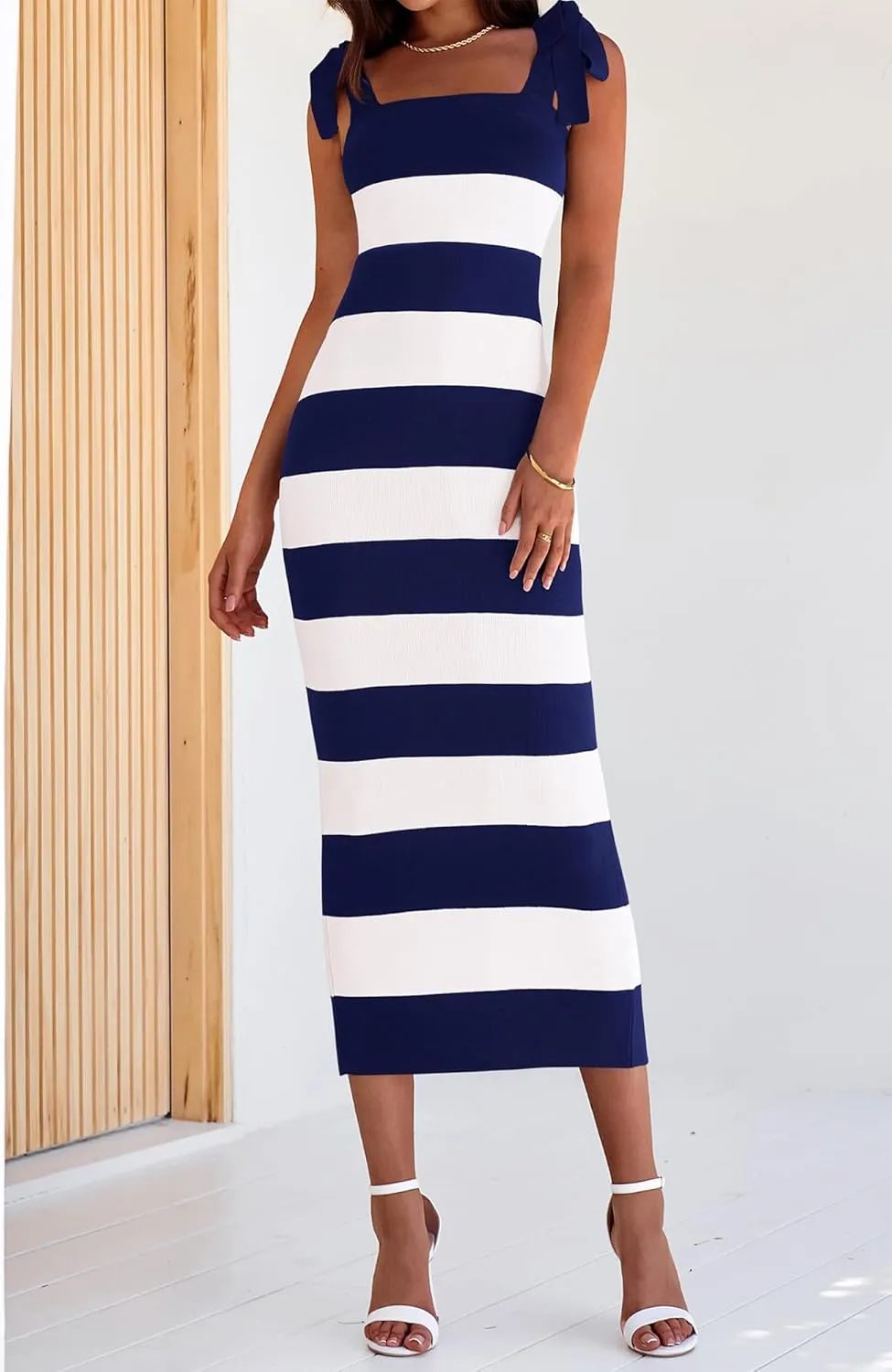 BTFBM Casual Spring Dresses for Women 2025 Sleeveless Spaghetti Strap Striped Maxi Dress Party Beach Long Dress