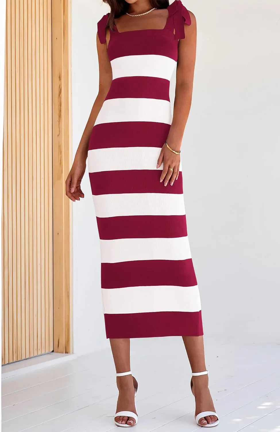 BTFBM Casual Spring Dresses for Women 2025 Sleeveless Spaghetti Strap Striped Maxi Dress Party Beach Long Dress