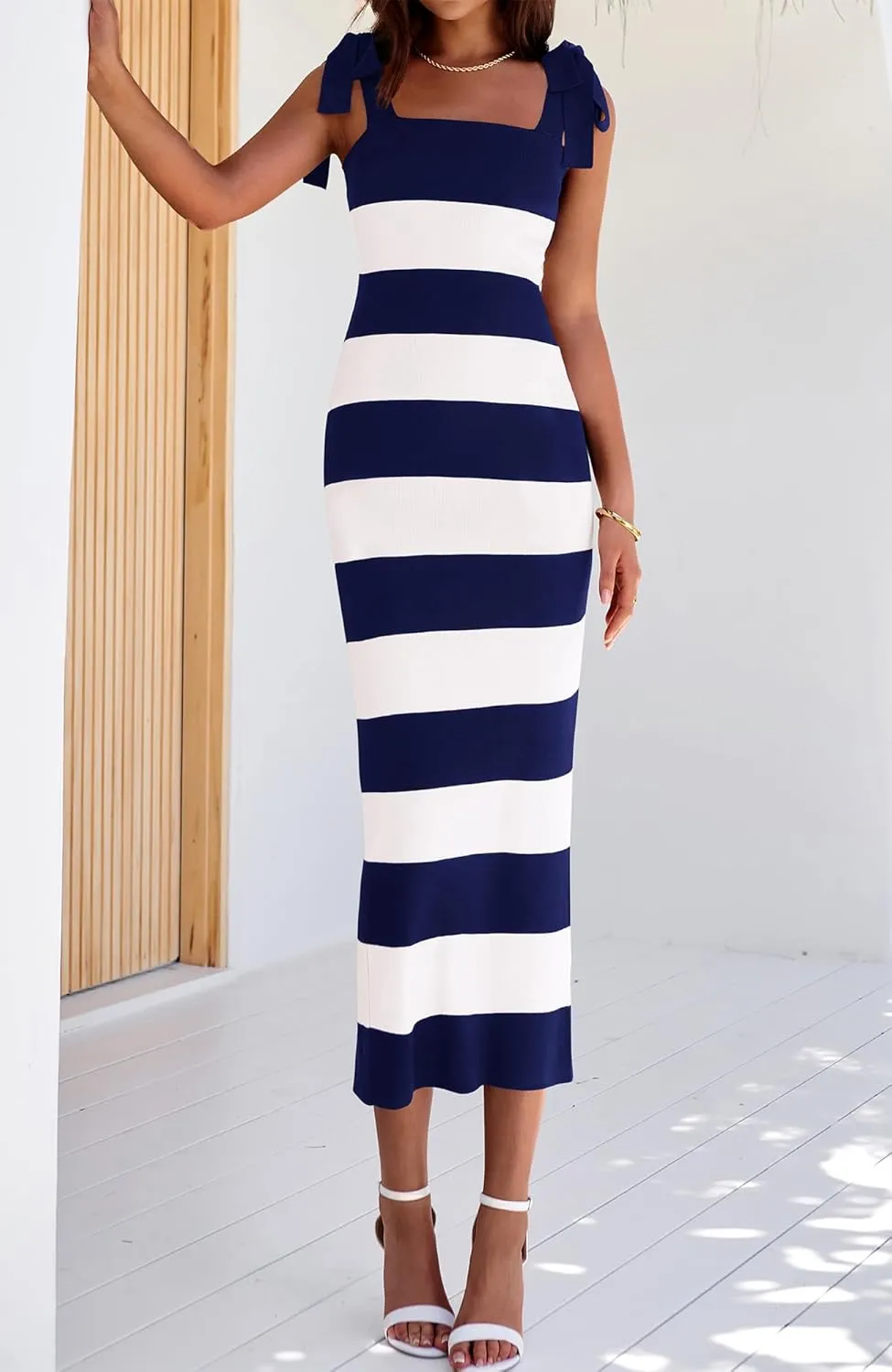 BTFBM Casual Spring Dresses for Women 2025 Sleeveless Spaghetti Strap Striped Maxi Dress Party Beach Long Dress
