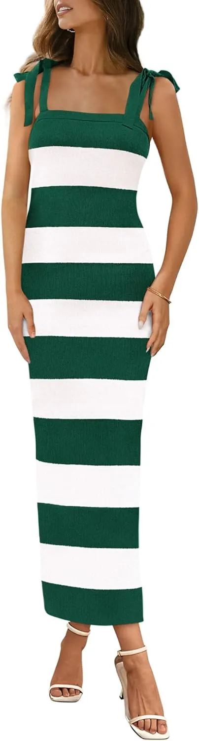 BTFBM Casual Spring Dresses for Women 2025 Sleeveless Spaghetti Strap Striped Maxi Dress Party Beach Long Dress