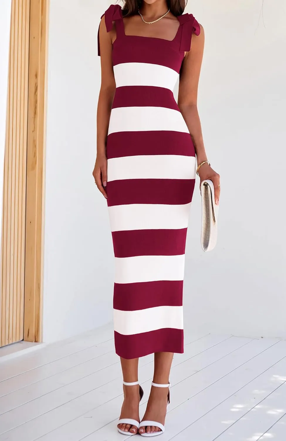 BTFBM Casual Spring Dresses for Women 2025 Sleeveless Spaghetti Strap Striped Maxi Dress Party Beach Long Dress