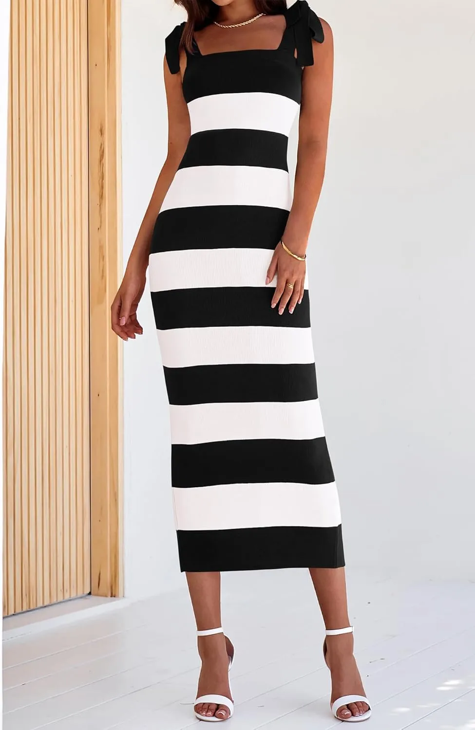 BTFBM Casual Spring Dresses for Women 2025 Sleeveless Spaghetti Strap Striped Maxi Dress Party Beach Long Dress