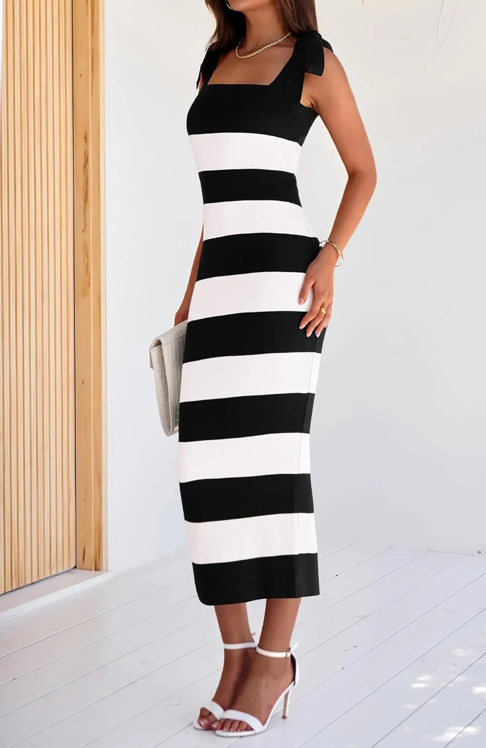 BTFBM Casual Spring Dresses for Women 2025 Sleeveless Spaghetti Strap Striped Maxi Dress Party Beach Long Dress