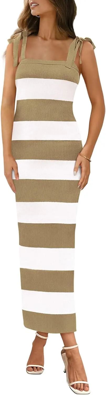 BTFBM Casual Spring Dresses for Women 2025 Sleeveless Spaghetti Strap Striped Maxi Dress Party Beach Long Dress