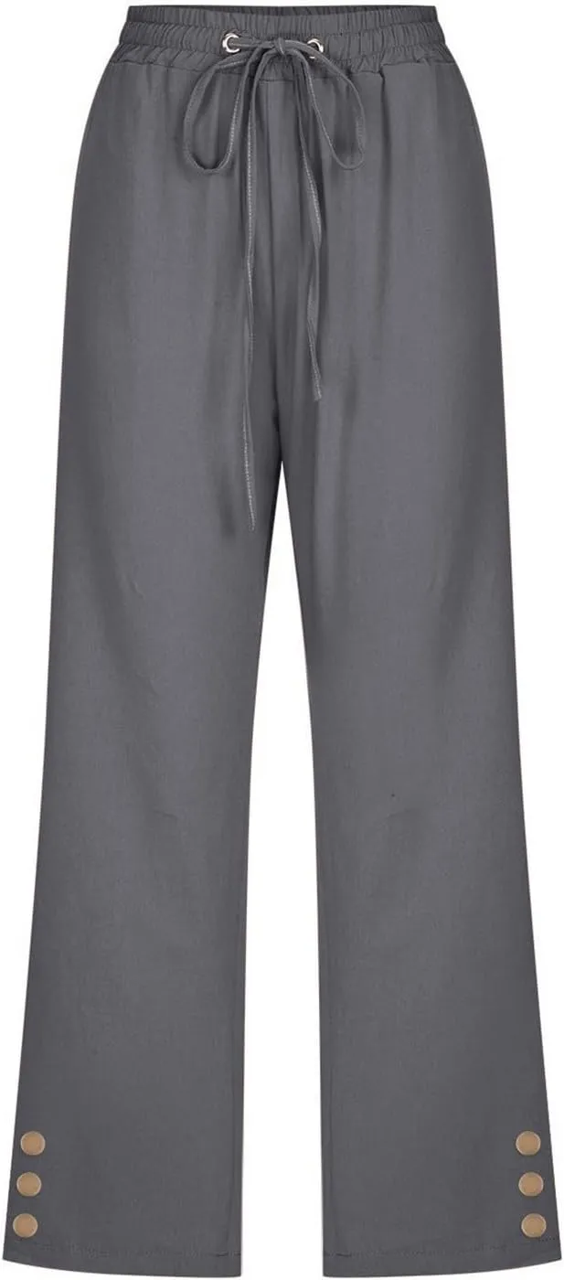Capri Linen Pants for Women Summer Casual Capris Flowy Straight Leg Beach Trousers with Pockets Women's Linen Capri