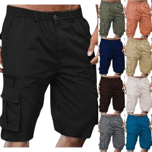 Cargo Shorts for Men Elastic Waist Zipper Relaxed Stretch Lightweight Work Shorts Multi-Pocket Button Summer Tactical Pants