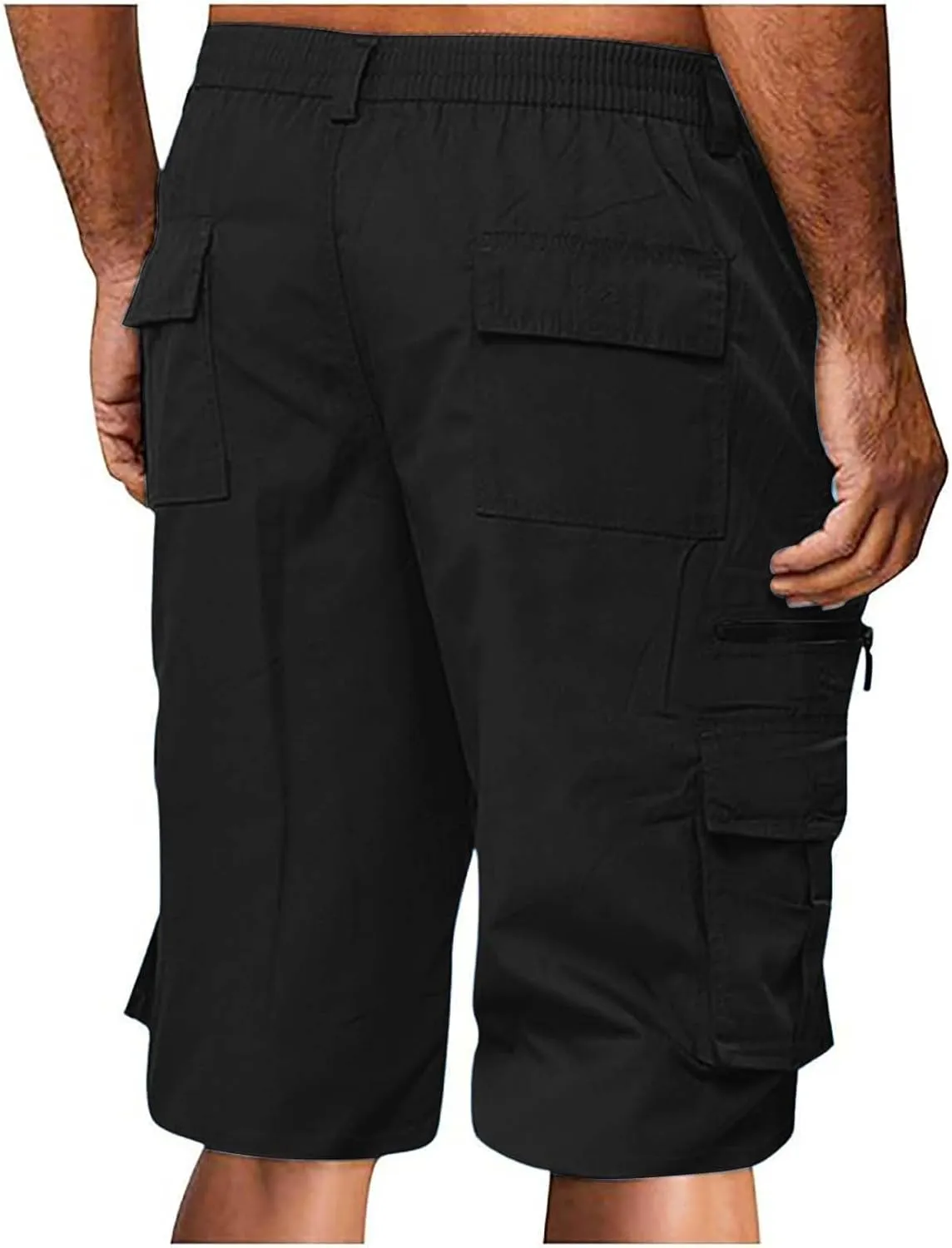 Cargo Shorts for Men Elastic Waist Zipper Relaxed Stretch Lightweight Work Shorts Multi-Pocket Button Summer Tactical Pants
