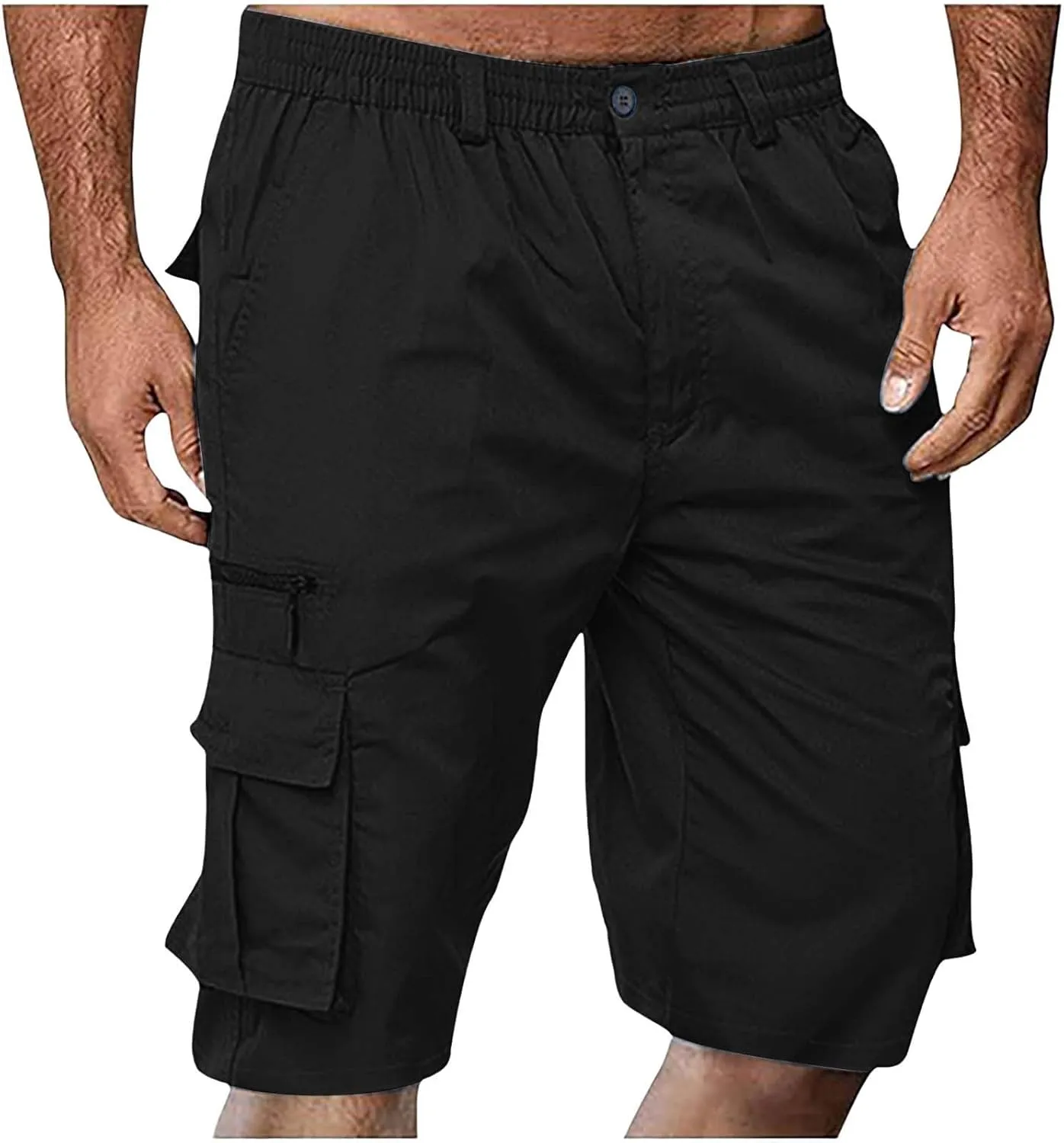 Cargo Shorts for Men Elastic Waist Zipper Relaxed Stretch Lightweight Work Shorts Multi-Pocket Button Summer Tactical Pants