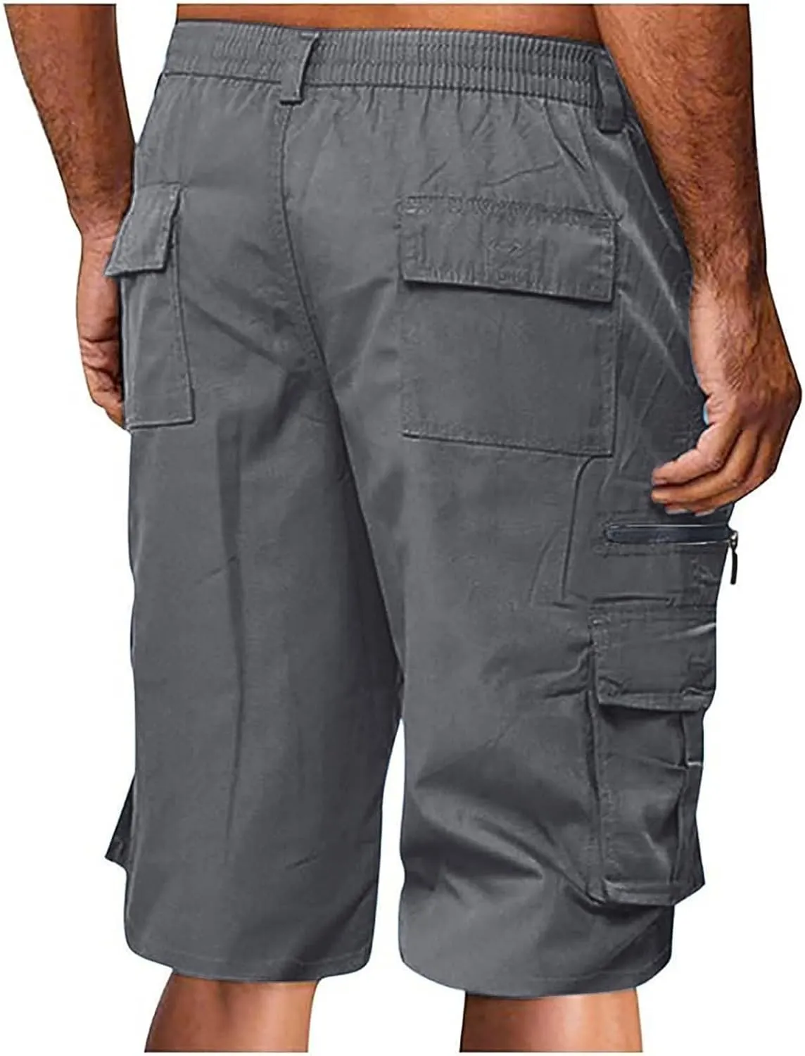 Cargo Shorts for Men Elastic Waist Zipper Relaxed Stretch Lightweight Work Shorts Multi-Pocket Button Summer Tactical Pants