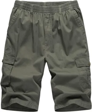 Cargo Shorts for Men Stretch Waist Lightweight Straight Leg Work Shorts Relaxed Fit Multi Pockets Travel Hiking Pants