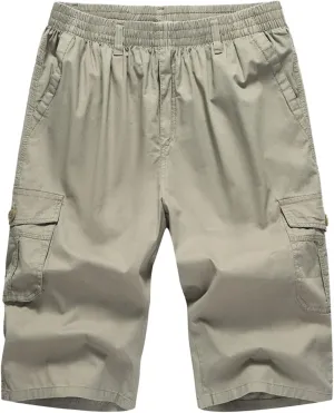 Cargo Shorts for Men Stretch Waist Lightweight Straight Leg Work Shorts Relaxed Fit Multi Pockets Travel Hiking Pants