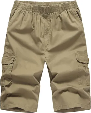 Cargo Shorts for Men Stretch Waist Lightweight Straight Leg Work Shorts Relaxed Fit Multi Pockets Travel Hiking Pants