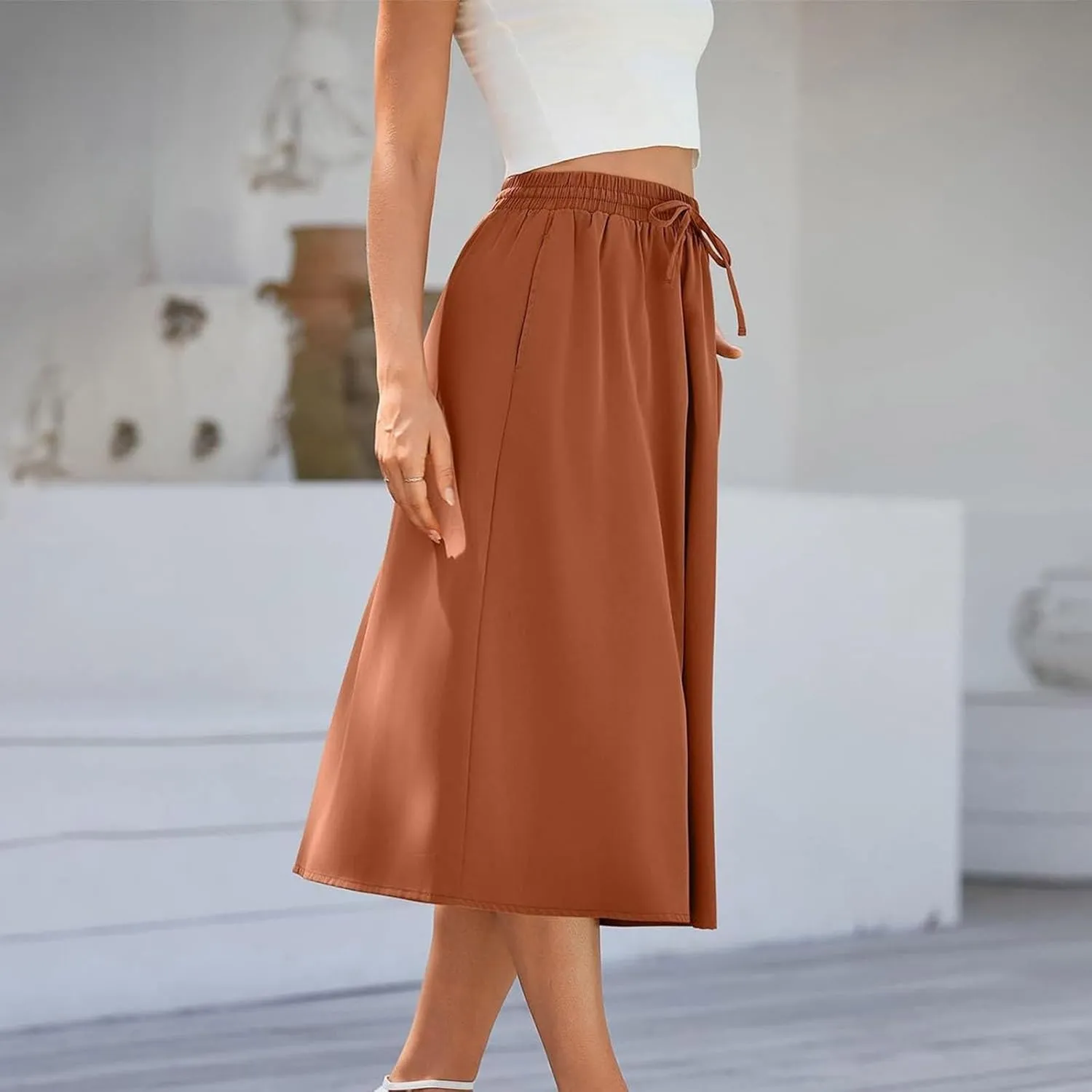 Casual Summer Boho Maxi Skirts for Women High Waist Floral Print Tiered Ruffle Flowy Elastic Waist Beach Long Skirt