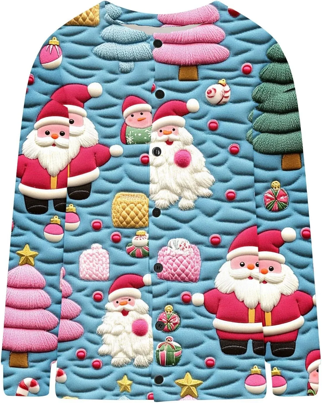 Christmas Plus Size Sweater for Women 2024 Cute Xmas Printed Cardigans Sweater Open Front Button Down Knit Jacket Coat