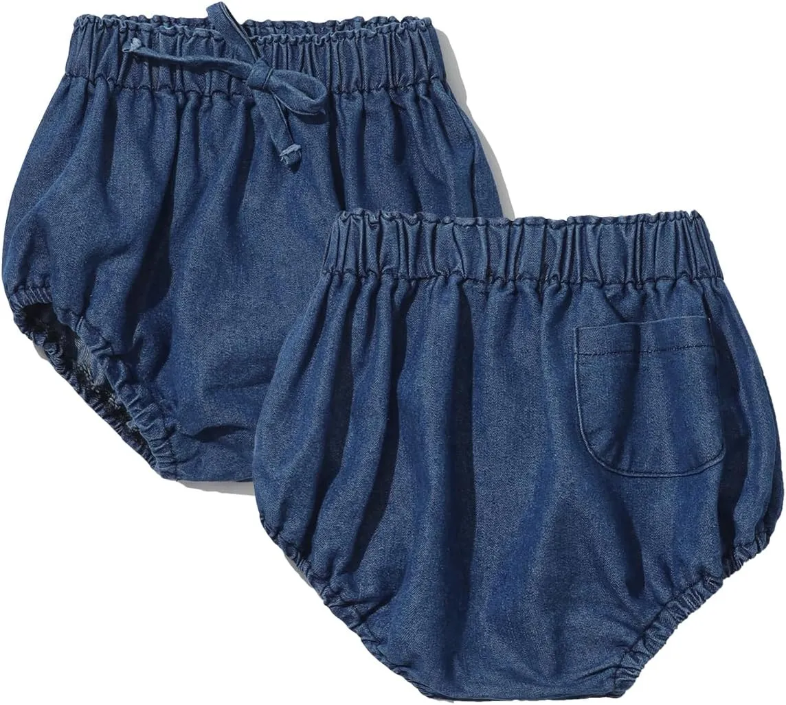 Colorful Childhood Toddler Denim Bloomers Shorts Baby Girls Boys Loose Harem Shorts 2pcs