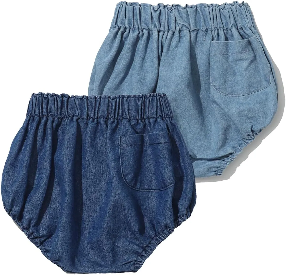 Colorful Childhood Toddler Denim Bloomers Shorts Baby Girls Boys Loose Harem Shorts 2pcs