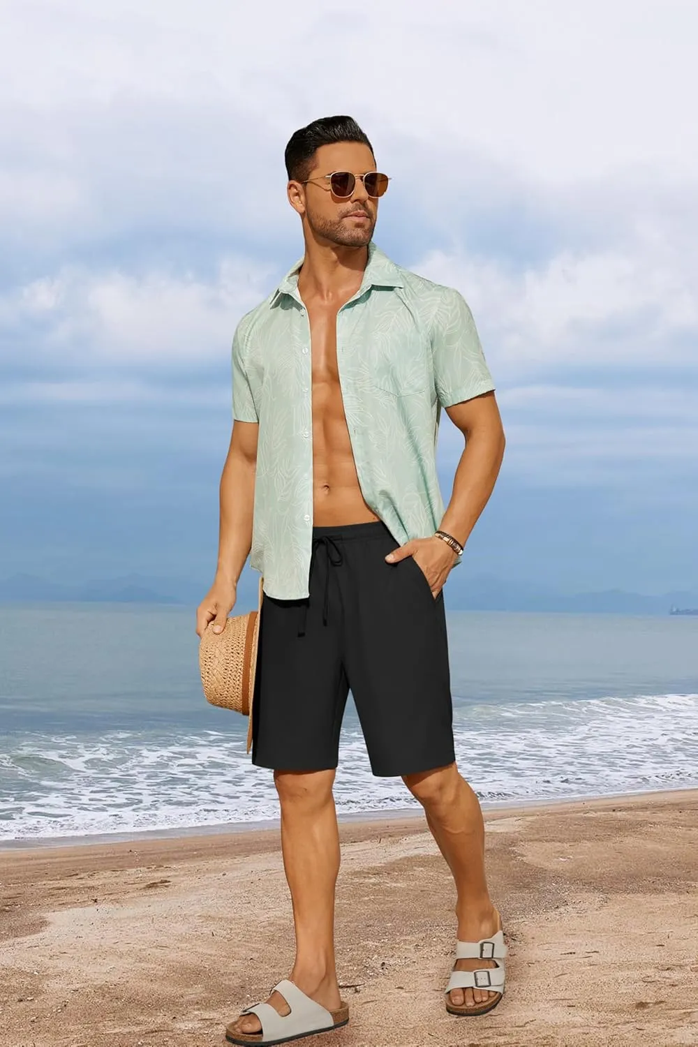 COOFANDY Men's 7 inch Casual Shorts Drawstring Waist Lightweight Quick Dry Summer Beach Board Shorts with Pockets