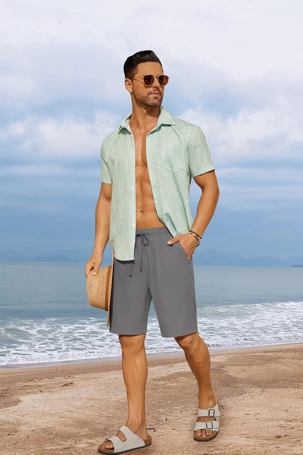 COOFANDY Men's 7 inch Casual Shorts Drawstring Waist Lightweight Quick Dry Summer Beach Board Shorts with Pockets