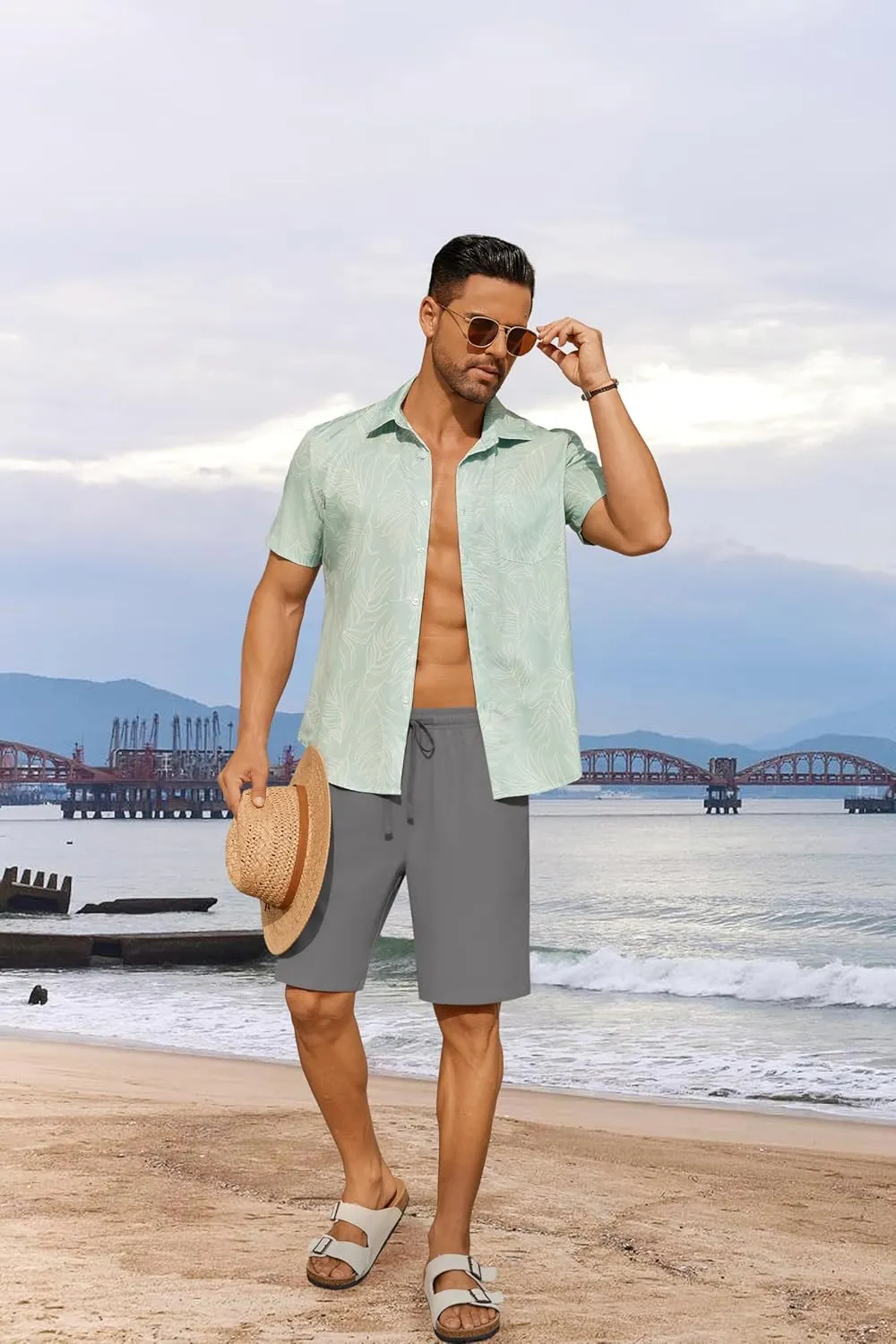 COOFANDY Men's 7 inch Casual Shorts Drawstring Waist Lightweight Quick Dry Summer Beach Board Shorts with Pockets