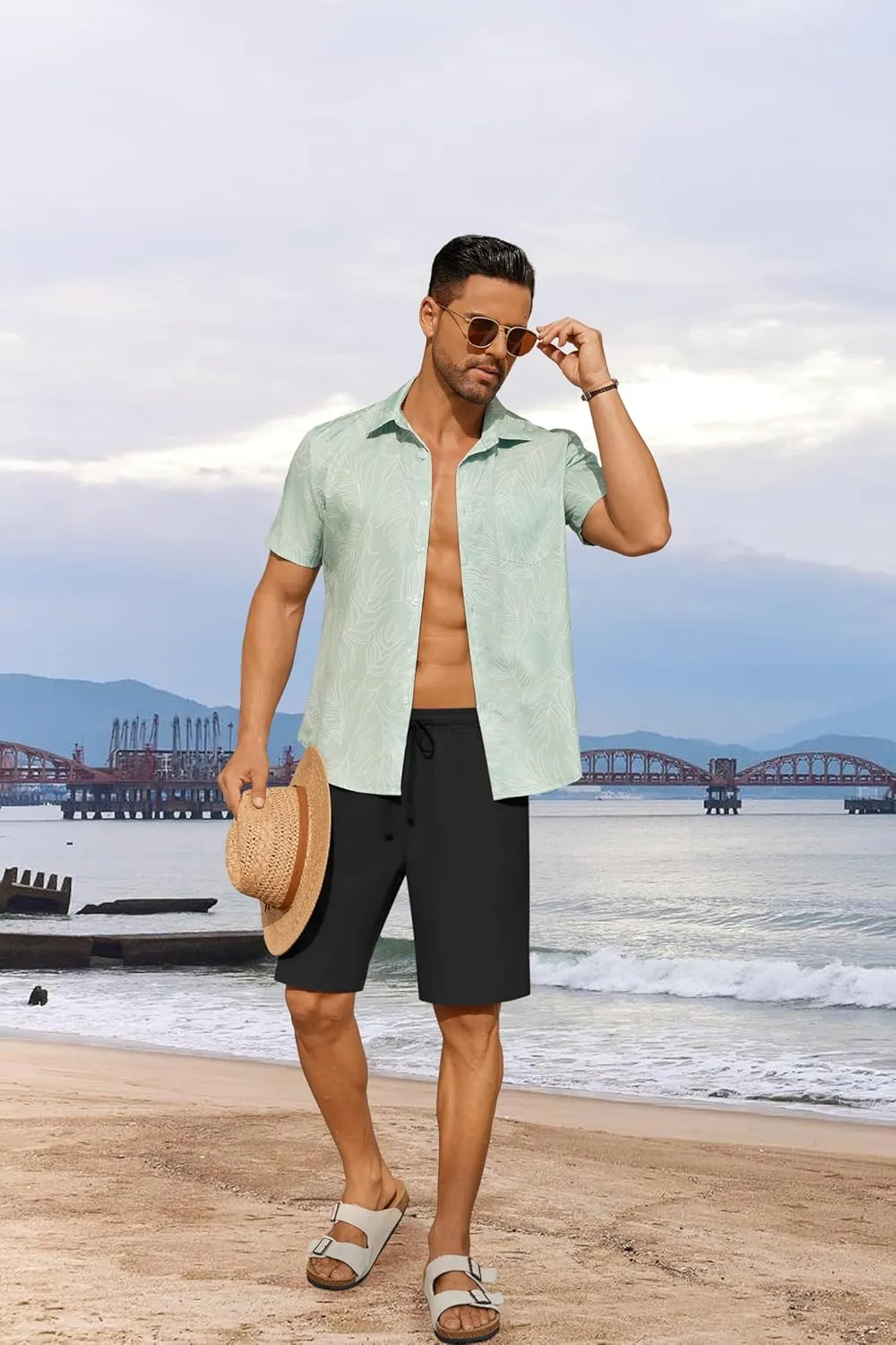 COOFANDY Men's 7 inch Casual Shorts Drawstring Waist Lightweight Quick Dry Summer Beach Board Shorts with Pockets