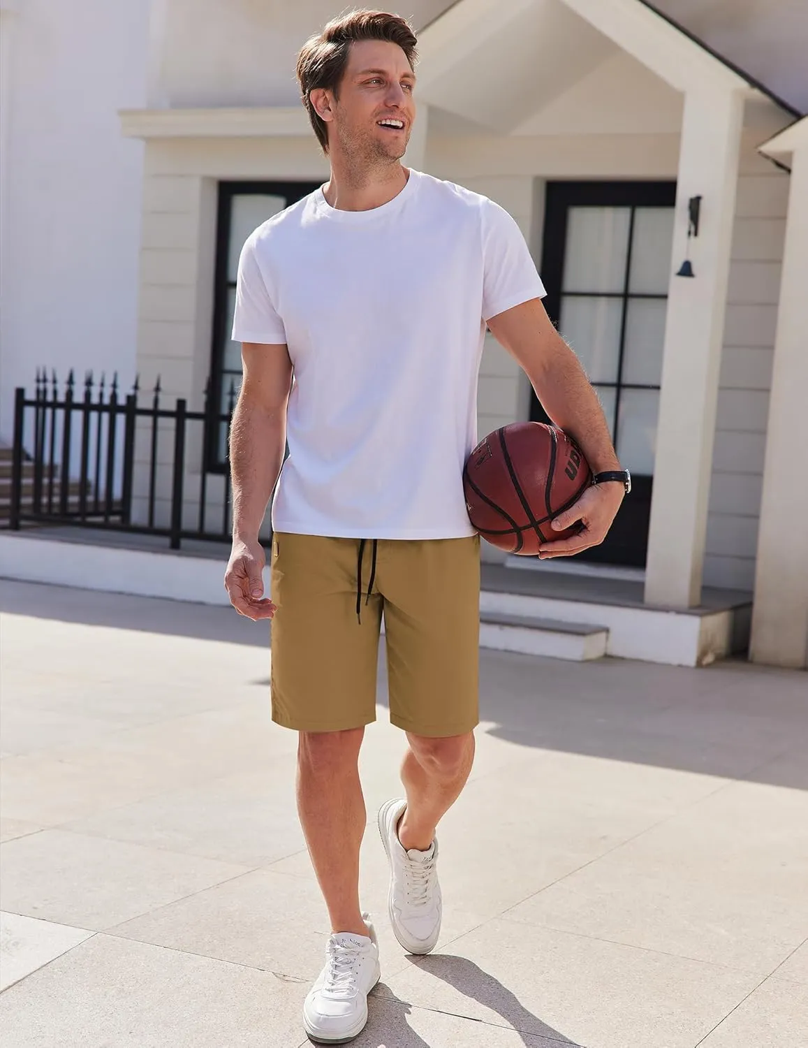 COOFANDY Mens Casual Shorts Cotton Elastic Waist Drawstring Shorts Lightweight Summer Beach Shorts