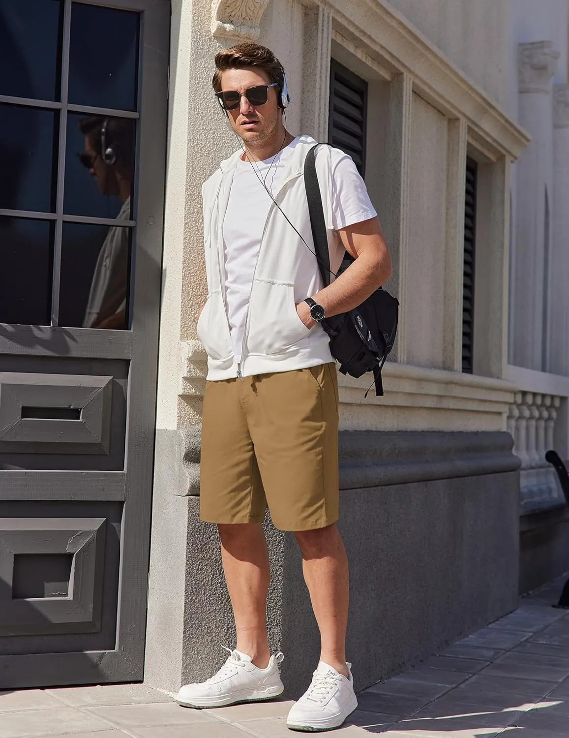 COOFANDY Mens Casual Shorts Cotton Elastic Waist Drawstring Shorts Lightweight Summer Beach Shorts