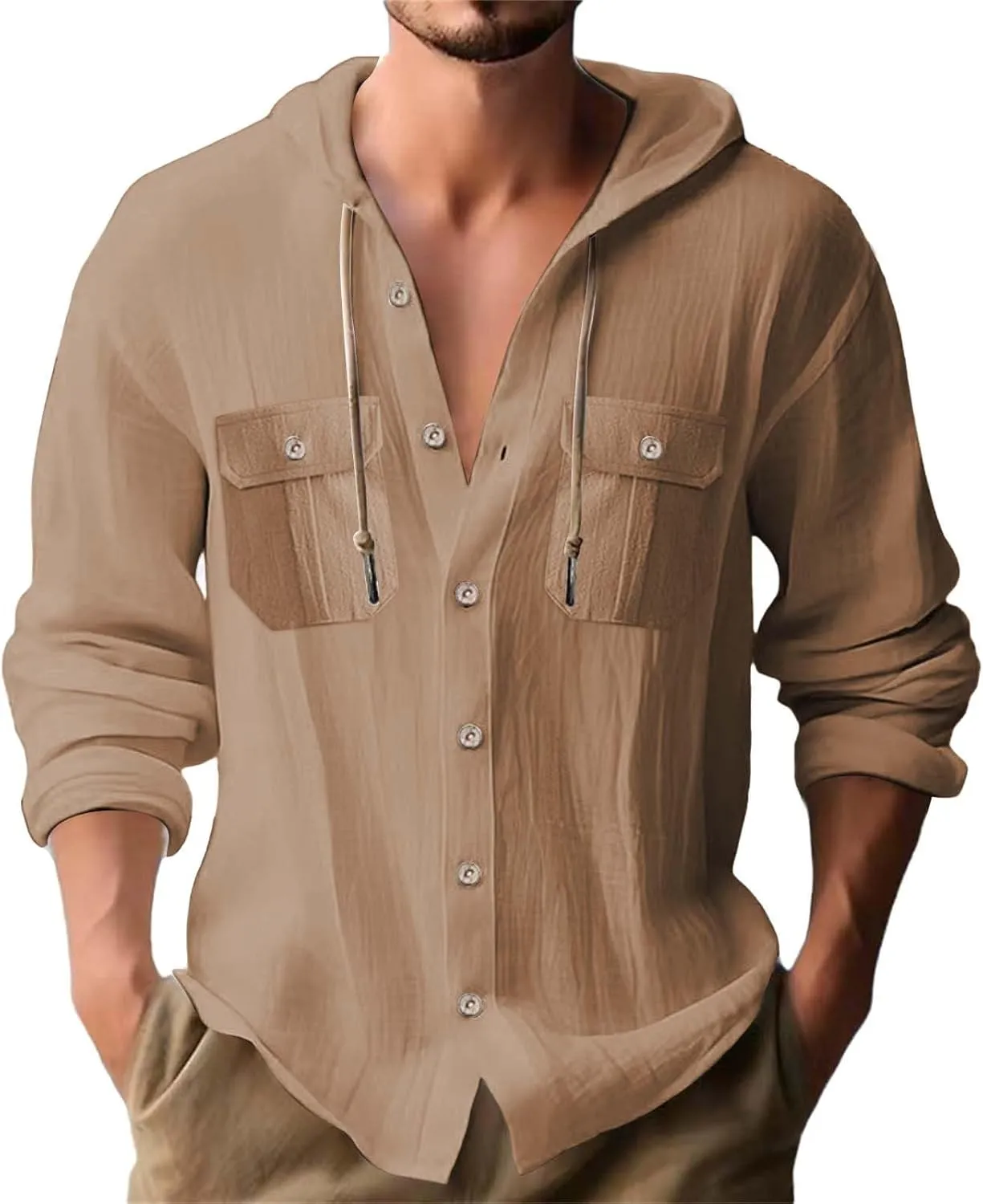 Cotton Linen Shirts for Mens Stylish Summer Beach Hippie Hoodies Lightweight UPF 50  Fishing Shirt Hooded Sweatshirts