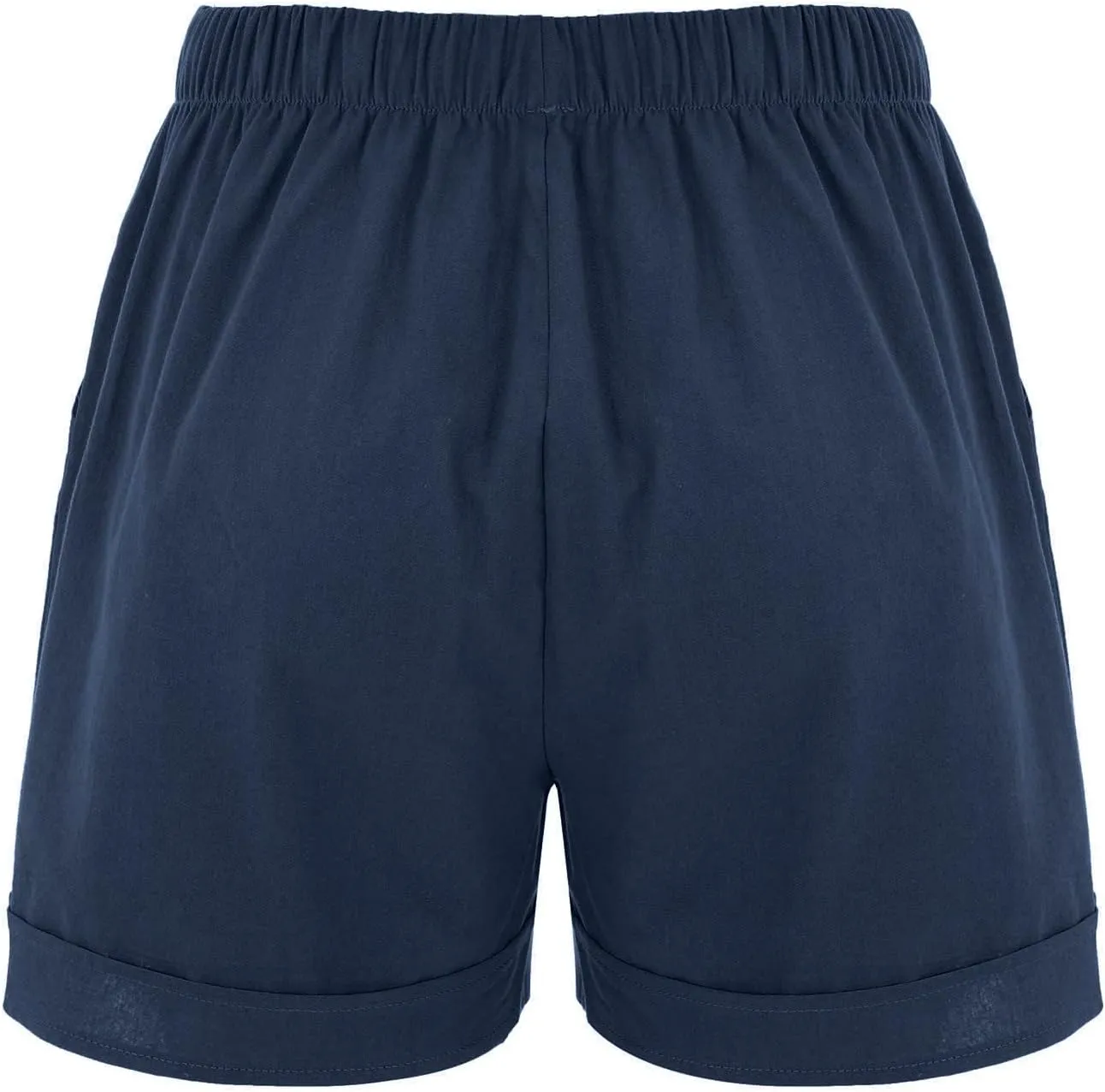 Cotton Linen Shorts for Women 2023 Loose Plain Summer Shorts Folded Hem Drawstring Elastic Waist Shorts with Pockets