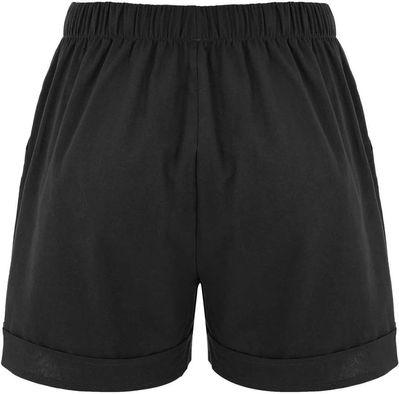 Cotton Linen Shorts for Women 2023 Loose Plain Summer Shorts Folded Hem Drawstring Elastic Waist Shorts with Pockets