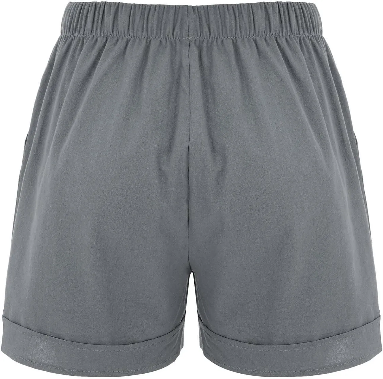 Cotton Linen Shorts for Women 2023 Loose Plain Summer Shorts Folded Hem Drawstring Elastic Waist Shorts with Pockets
