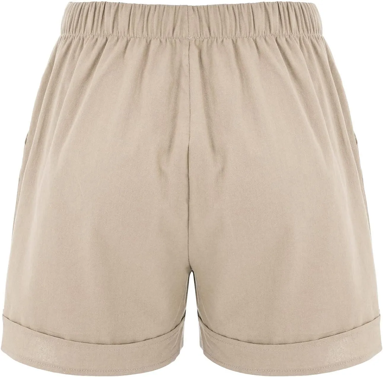 Cotton Linen Shorts for Women 2023 Loose Plain Summer Shorts Folded Hem Drawstring Elastic Waist Shorts with Pockets