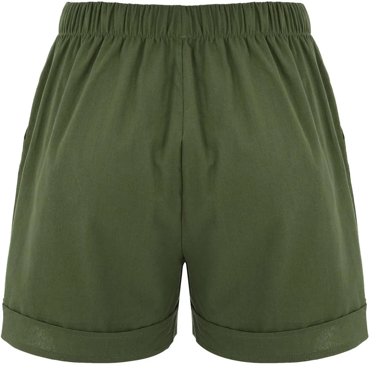 Cotton Linen Shorts for Women 2023 Loose Plain Summer Shorts Folded Hem Drawstring Elastic Waist Shorts with Pockets