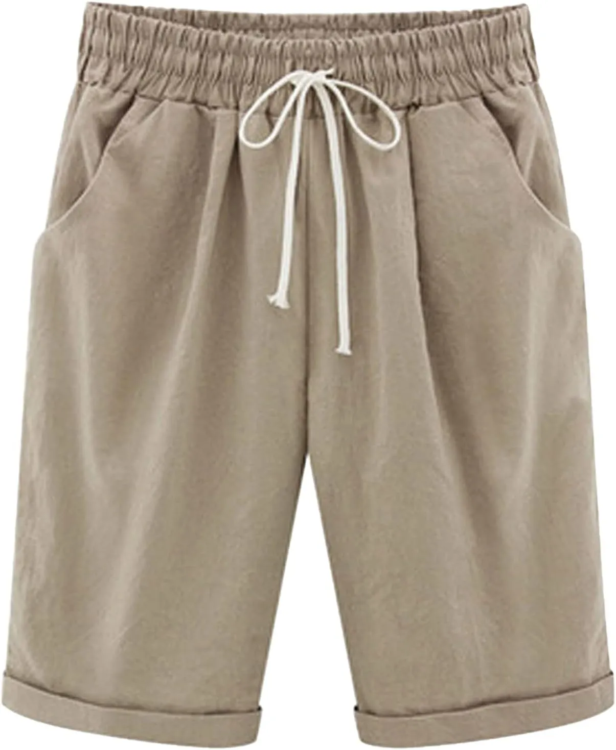 Cotton Linen Shorts for Women Loose Fit Knee Length Bermuda Shorts Elastic Waist Workout Shorts Casual Summer Shorts