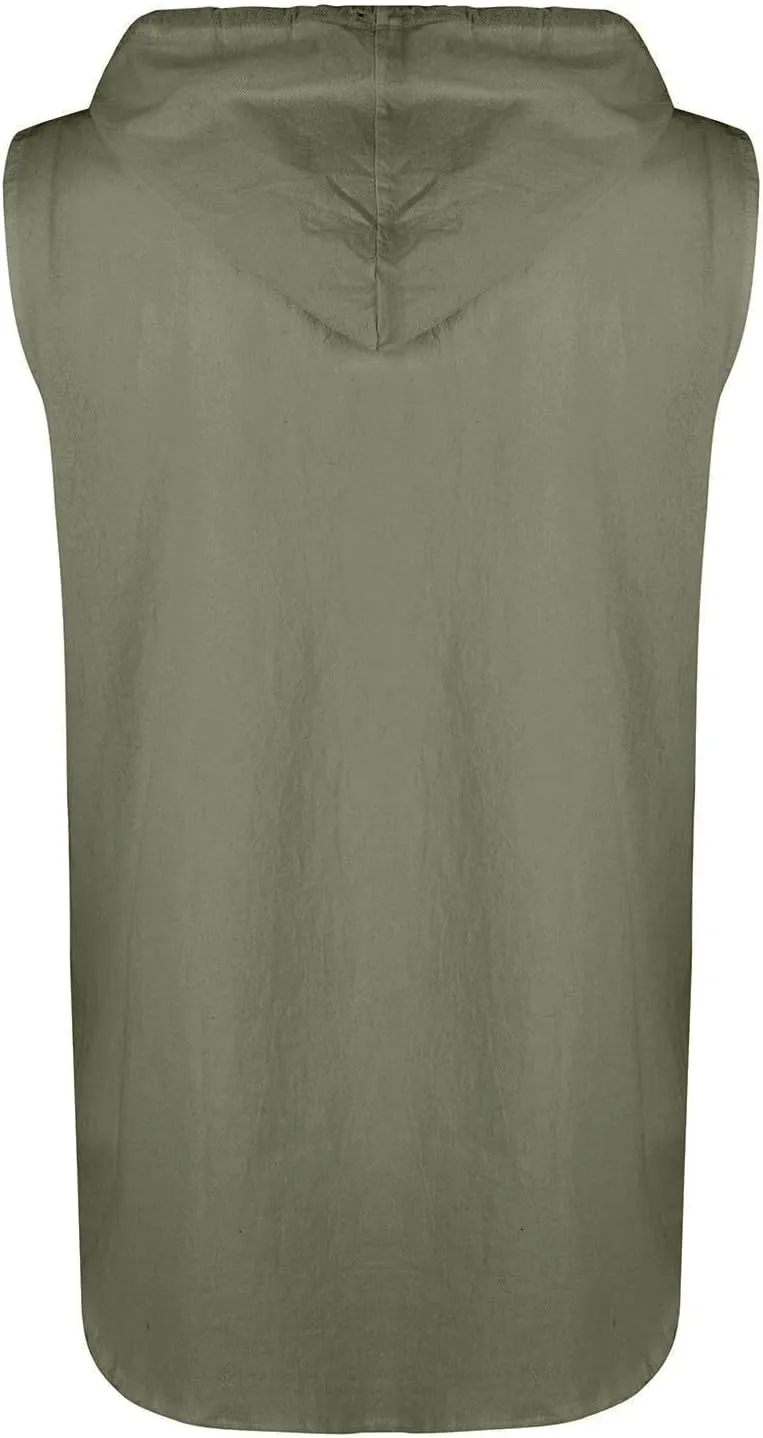 Cotton Linen Sleeveless Hoodies for Men Summer Casual Lightweight Button Down Drawstring Workout Hooded Tank Tops