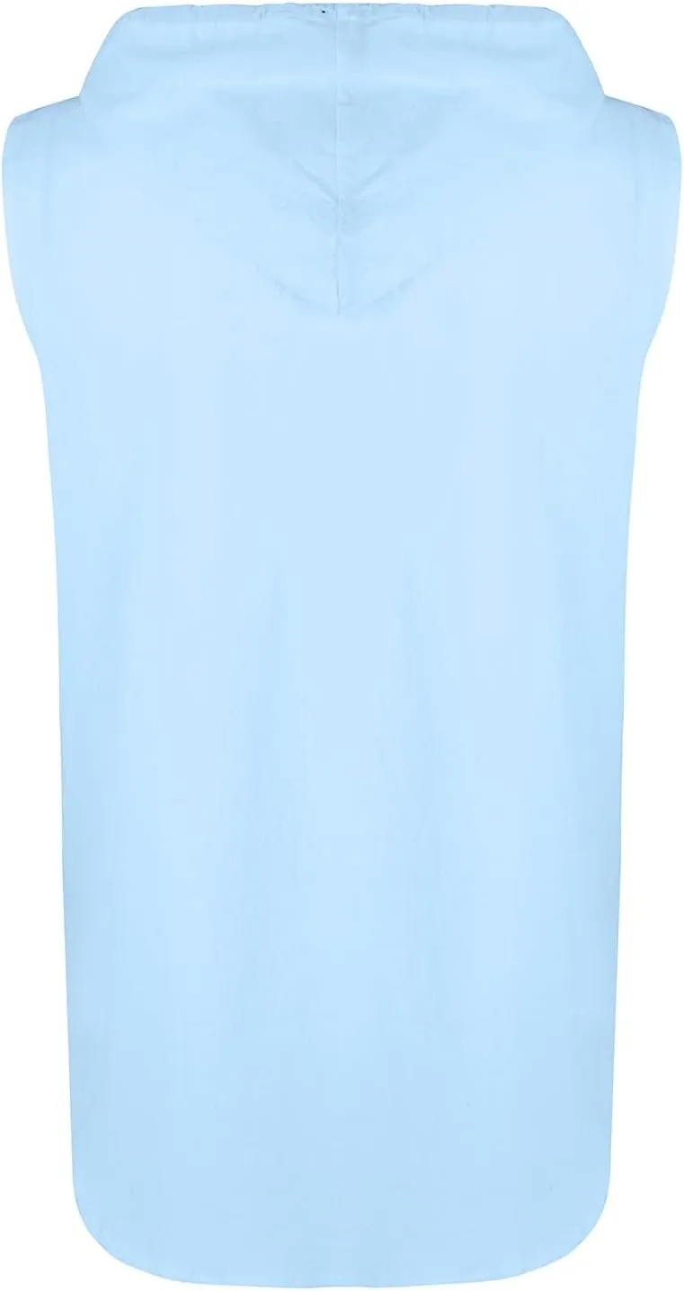 Cotton Linen Sleeveless Hoodies for Men Summer Casual Lightweight Button Down Drawstring Workout Hooded Tank Tops
