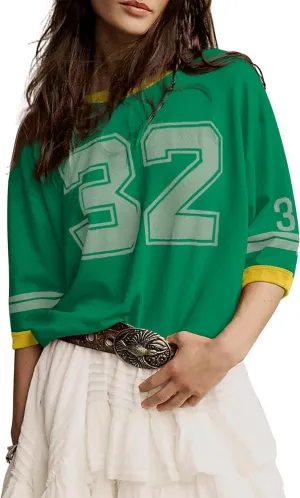Cotton Oversized Graphic Print T Shirts for Women Color Block Number 32 T-Shirts 2024 Summer Casual Loose Tops