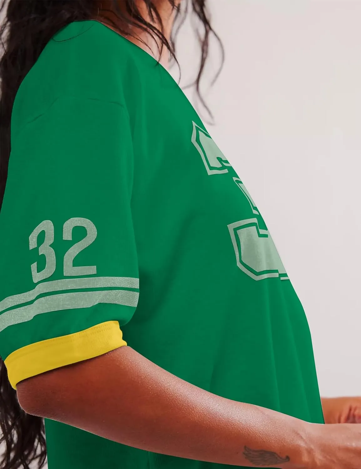 Cotton Oversized Graphic Print T Shirts for Women Color Block Number 32 T-Shirts 2024 Summer Casual Loose Tops