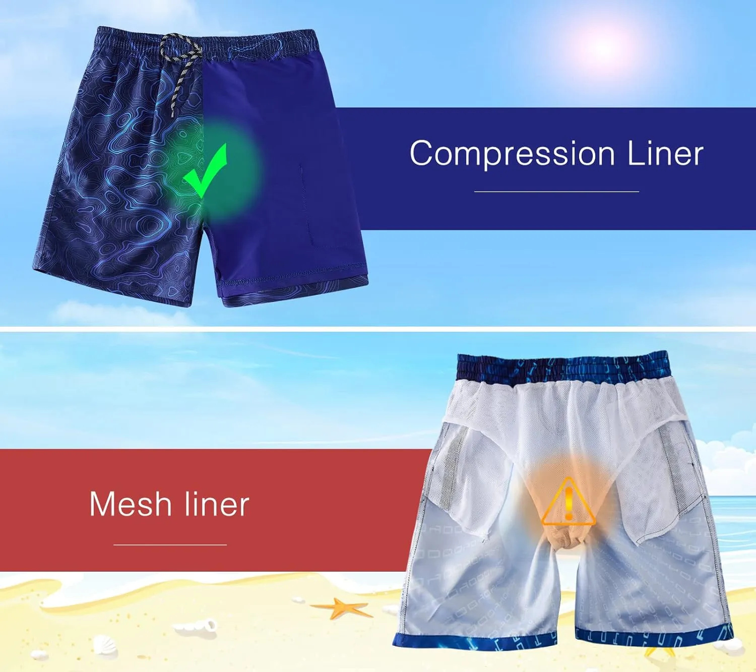 Cozople Boys Swim Trunks with Boxer Brief Liner Compression Swimwear Quick Dry Swim Shorts Bathing Suits 7-20 Years