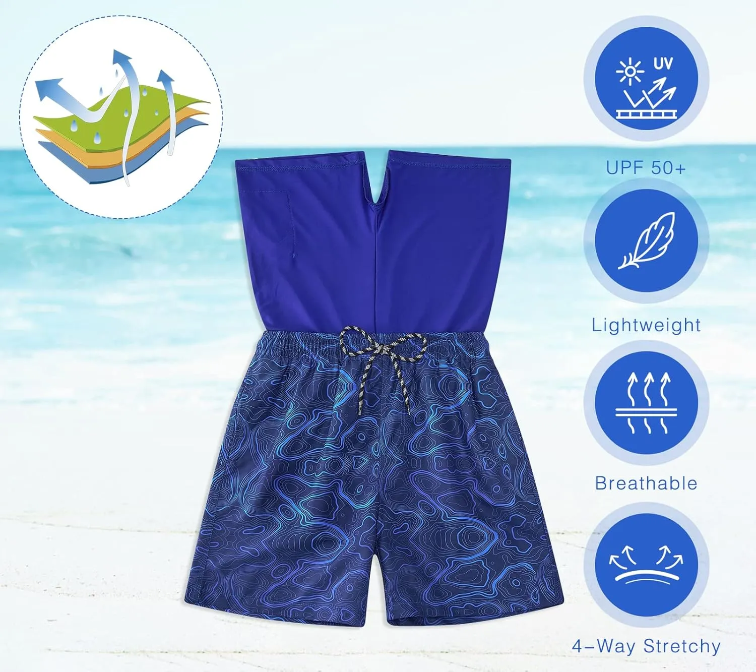 Cozople Boys Swim Trunks with Boxer Brief Liner Compression Swimwear Quick Dry Swim Shorts Bathing Suits 7-20 Years