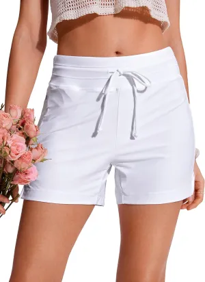 CRZ YOGA Womens Swim Shorts 4'' - High Waisted Board Shorts Zipper Pocket Bathing Swimwear Shorts Side Split with Mesh Liner