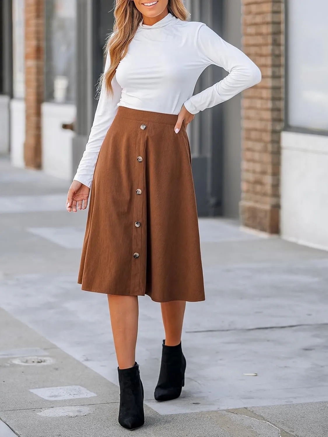 CUPSHE Women Skirts High Waist Button-Front Skirt Holiday Midi Skirt Short Skirts