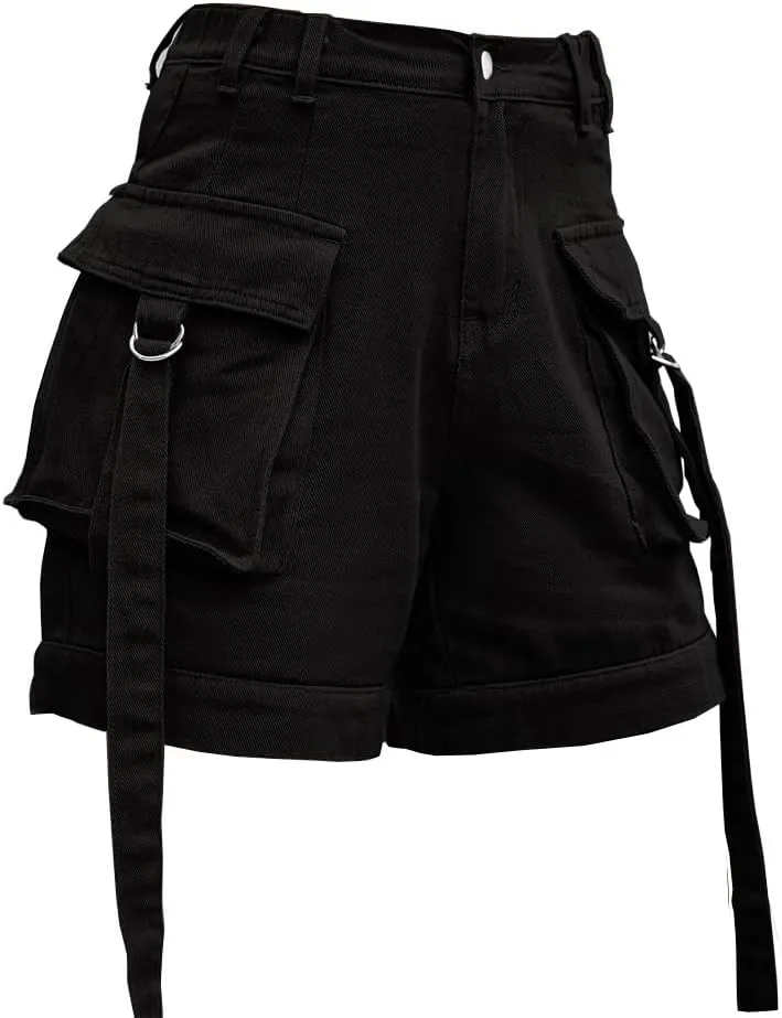 Denim Cargo Pants Casual Pocket Shorts Elastic Waist Women Shorts