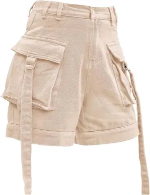 Denim Cargo Pants Casual Pocket Shorts Elastic Waist Women Shorts