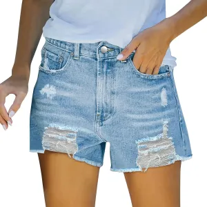 Denim Shorts for Women High Waisted Plus Size Stretchy Plain Color Cute Mom Jean Shorts with Pockets Frayed Hem Slim Shorts Summer Shorts for Women 2023
